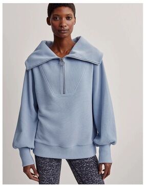 Varley Vine Light Blue Half‑Zip Cowl Neck Pullover Sweater Athleisure Size Large